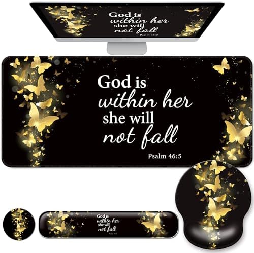 Desk Mat Set Keyboard and Mouse Pad with Wrist Rest Support by VINEBURY