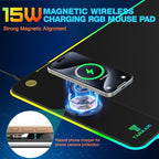 TARKARI 15W Magnetic Wireless Charging RGB Mouse Pad, 800x300mm Pure Black - Image 2