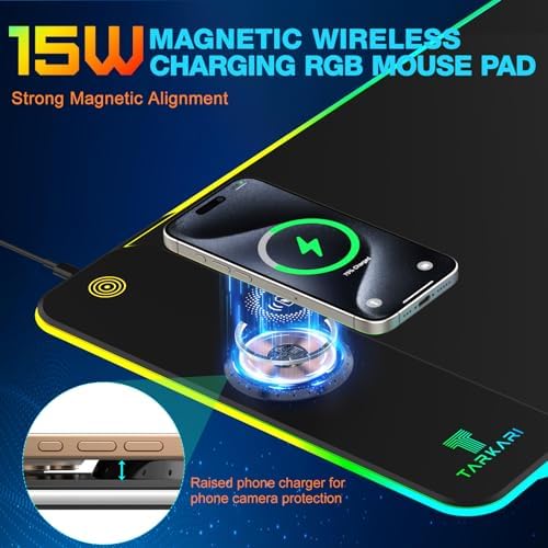 TARKARI 15W Magnetic Wireless Charging RGB Mouse Pad, 800x300mm Pure Black - Image 2