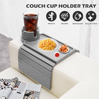 GHKINMAL Couch Arm Tray with Cup Holder,Folding Couch Cup Holder Tray,Grey - Image 5