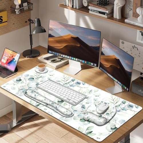 Large Mouse Pad with Wrist Support 4in1 Set, XXL Big Game Mousepad +Keyboard Wrist Rest+Mouse Wrist Rest+Coaster with Ergonomic Design Gaming Mat for Home Office Computer I Eucalyptus Branches - Image 6