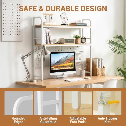 deli Desktop Shelf, Desk Hutch with Metal Pegboard, White - Image 4