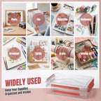 Clear Document Box, A4 Paper Storage Organizer with Snap Latches, Stackable File Case for Certificates Photos Letter Size, 14.37" x 9.44" x 1.37" & 14.37" x 9.44" x 2.75", Red - Image 4