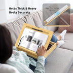 AboveTEK Book Stand for Reading with Storage, Adjustable Bamboo Book Holder with Soft Lap Cushion, Cookbook Stand, Hands-Free Book Reading Stand for Bed, Desktop & Kitchen Counter - Image 5