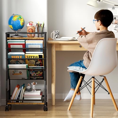 DAOUTIME 8 Tier Rolling Book Cart with Wheels, Mobile Book Storage Cart with 2 Sides Access Bookcase for Narrow Space, Rolling File Organizers and Storage for Home Office Living Room Classroom School - Image 2