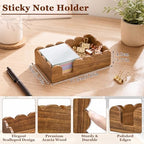 Threehoney Scalloped Acacia Wood Sticky Note Holder, 3x3 Wooden Sticky Notes Organizer for Note Pads, Paper Clip Storage, Decorative Post & Memo Pads Holder for Office, Home, Teacher Gift - Image 2