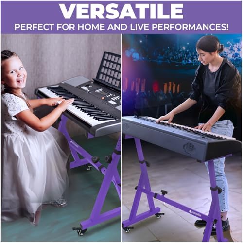 Liquid Stands Keyboard Stand w/ Wheels - Z Style Adjustable & Portable Professional Heavy Duty Digital Piano Stand - Fits 54-88 Key Electric Pianos - Sturdy Rolling Musical Keyboard Stand (Purple) - Image 6