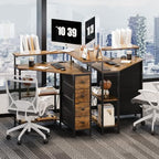 VENNQD Corner Desk with Drawers Shelves for Small Space 90 Degrees Triangle Computer Desk with Power Outlets,Gaming Desk with LED Lights Monitor Stand for Home Office Workstation Writing Table (Brown) - Image 2
