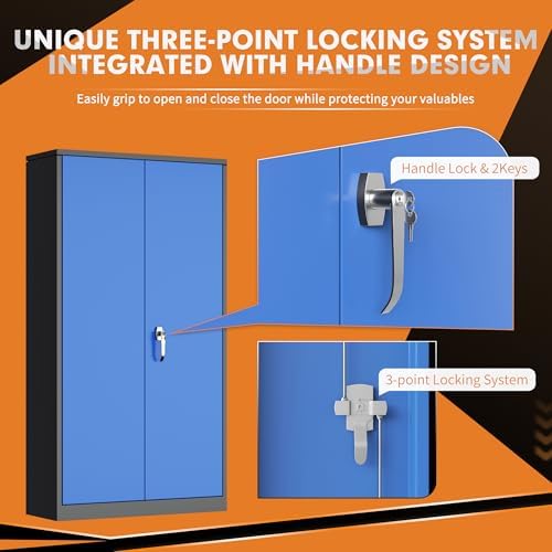 INTERGREAT Metal Storage Cabinet with Doors, 72" Locking Steel Storage Cabinet with Shelves, Tall Metal Cabinet Lockable Steel Cabinets for Home Office, Garage,(Black+Blue) - Image 6