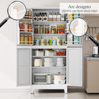 White Kitchen Pantry Storage Cabinet, 75" Metal Storage Cabinet - Image 3