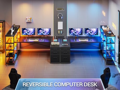 SEDETA 64.5" Reversible L Shaped Gaming Desk with Storage Drawers, Shelves - Image 3
