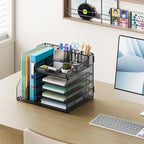 Lavatino Desk Organizer, 5-Tier Metal Mesh Paper Letter Tray with 2 File Holders & 7 Flexible Dividers for Office or Home Desk Organizers and Accessories, Keep Workspace Supplies Neat, Black - Image 4