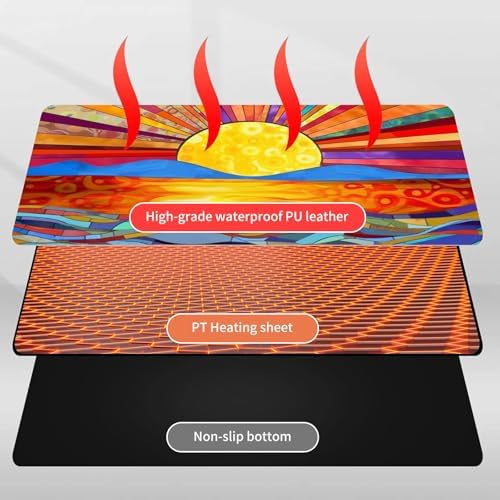 Heated Mouse Pad Hand Warmer, Warm Desk Pad Mousepad Desk Mat with 3 Levels Heating and 3 Hours Auto Shut Down 31.5 x 13 inch PU Leather Warmer Keyboard Mat for Gaming Laptop Office Home, A Art Sun - Image 4