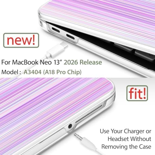 May Chen Compatible with MacBook Neo 13 inch Case 2026 Model A3404, Plastic Hard Shell,Keyboard Cover,Screen Protector,Dust Plug, for MacBook Neo 13" with A18 Pro Chip, Purple Strips - Image 3