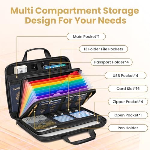 Fireproof Document Box with Lock, Hard case Fireproof File Organizer with 13 Pocket Accordion File Folders, Portable Safe Box - Image 5