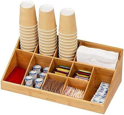 Mind Reader Cup and Condiment Station, Countertop Org, Coffee Bar, Rayon from Bamboo Cup, 18.125"L x 9.5"W x 6.5"H, Brown - Image 5