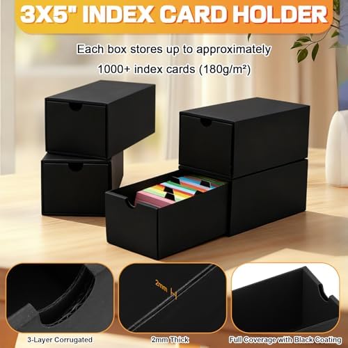8Packs 3x5 Index Card Box,Index Card Organizer Box with Lid,Hold 8000 Cards,Black Recipe Holder for 3''x5'' Notecard Recipe Flashcard Card - Image 3