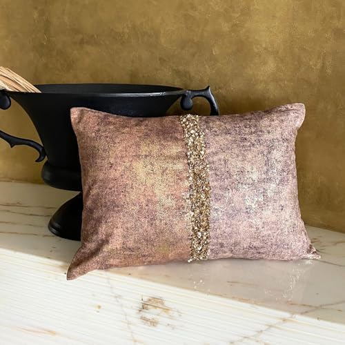 The HomeCentric Pack of 2 Decorative Lumbar Pillow Cover Rust & Gold, 12"x20" (30x50 cm) Velvet Gold Foil, Sequins Embroidered, Handmade Oblong Pillow Cover Abstract Modern - Shimmering Corrosion - Image 6