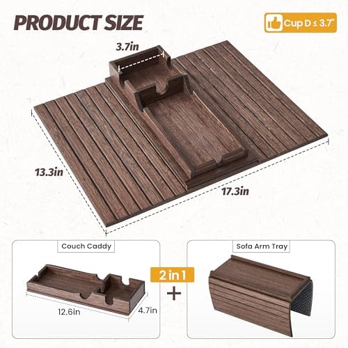 GEHE Detachable Couch Cup Holder, Anti Falling Sofa Arm Tray, Natural Bamboo Sofa Cup Holder More Safe for You Family, Portable Couch Arm Tray Armrest Table for Remote, Snacks, Phone, Drinks - Image 2