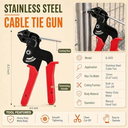 350Pcs Metal Zip Ties Gun Kit, Silver 8/12/16in Stainless Steel Zip Ties, Heavy Duty Cable Tie Fastening Cutting Tool Set with Organizer, Gloves, Storage Bag for Fence, Exhaust Wrap - Image 4