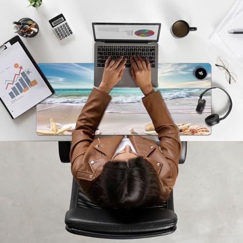 Heated Mouse Pad Hand Warmer, Warm Desk Pad Mousepad Desk Mat with 3 Levels Heating and Auto Shut Down 31.5 x 13 inch PU Leather Warmer Keyboard Mat for Gaming Laptop Office Home, Starfish Beach - Image 7