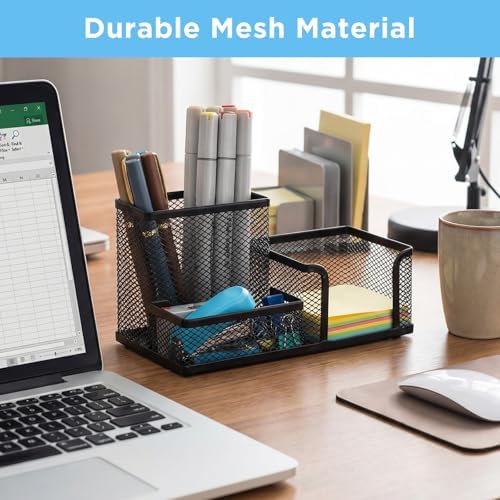 Lemecima 8 Pcs Pen Holder for Desk Mesh Metal Pencil Holders Pen Cup Marker Desk Caddy with Sticky Notes Organizer for Office Supplies Workspace Home, Black - Image 6