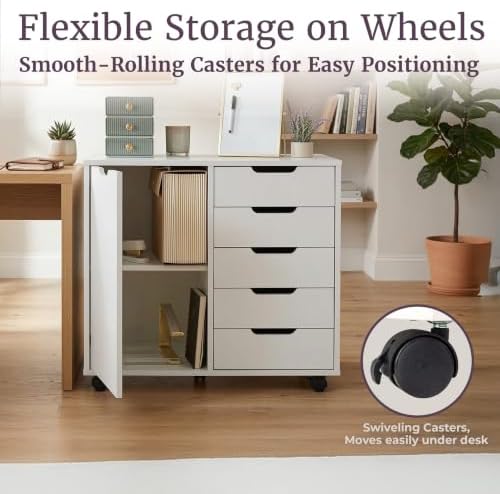 Lavish Home 5 Drawer Office Storage Cabinet, White, 30.75”x15.75”x25.43” - Image 7