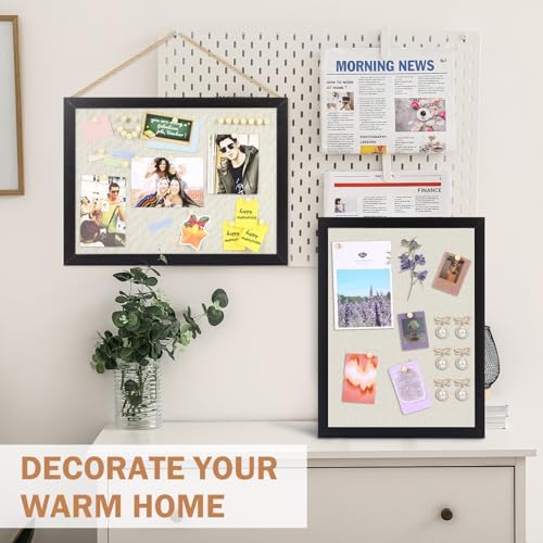 Teling 4 Pack Wood Bulletin Boards with Linen 12''x 16'' Cork Board for Walls with 40 Pushpin Decorative Wood Framed Display for School Office Home Decor (Black) - Image 5