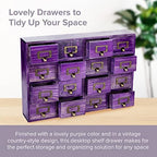 Purple 16-Slot Wooden Drawer Unit - Country Style Desk Organizer Box - 20"x3.6”x14” Wooden Storage Box w/ 16 Drawers - Countertop Drawers w/Label Holder & Handle - Slim 4-Level Organizer - Image 3