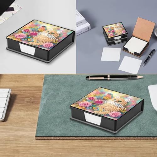 4PCS Diamond Art Painting PU Notecard Box DIY Craft Sticky Note Box with 160 Sheets of Paper Sticky Note Holder for Living Room Home Office Decoration for Adults Beginners Desk Organiser(Cat) - Image 4