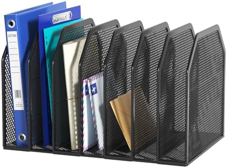 FANXIYQ Black 7-Section File Folder Organizer for Desk, Metal Vertical File Holder Stand, Desktop File Organizer Rack for Letter/A4 Folders, Papers, Books, Office Classroom Home by FANXIYQ