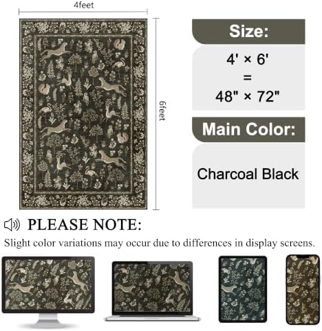 DUKINO 4x6 Area Rug, Washable Rug for Living Room Non Slip, Charcoal Black - Image 2