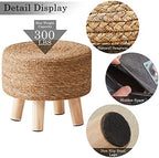 Cpintltr Foot Stool Natural Seagrass Hand Weave Poufs Round Ottoman for Couch Desk Soft Step Stool Padded Foot Rest with Non-Skid Pine Legs for Hallway Office Lounge Natural - Image 5