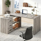 HSH Grey L Shaped Computer Corner Desk with 3 Storage Drawers 55 inch by HOMESWEETHOME