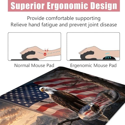 Large Keyboard Mouse Pad Set, Extended Mouse Pad+Keyboard Wrist Rest Support, Memory Foam Ergonomic Easy Typing, 4Pcs (31.5×11.8 in) Desk Pad Set for Office Home,Bald Eagle with American Flag - Image 5