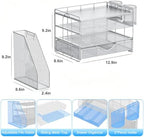 gianotter Desk Organizers and Accessories with File Holder, 4-Tier Desk Accessories & Workspace Organizers with Drawer and 2 Pen Holder, Desk Reference Organizer (Grey, 4T with Metal Drawer) - Image 5