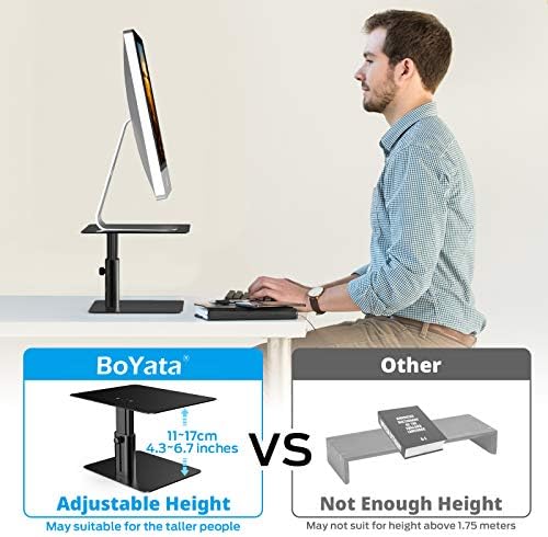 BoYata Monitor Stand, Adjustable Height Metal Desktop Riser, Black - Image 4