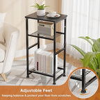 Industrial 3 Tier Printer Stand, Home Printer Wood Table with Wire Storage Shelf for Scanner Fax Machine, Heavy Duty Metal, Black with Burly Wood Board - Image 2