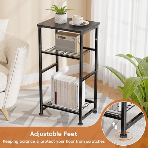 Industrial 3 Tier Printer Stand, Home Printer Wood Table with Wire Storage Shelf for Scanner Fax Machine, Heavy Duty Metal, Black with Burly Wood Board - Image 2