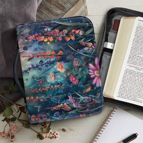 Psychedelic Floral Bible Cover for Women Men PU Leather Bible Carrying Case with Top Handle - 9.2×1.6×6.3 Inch - Image 6