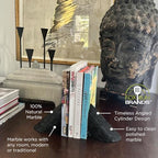 Fox Run Natural Polished Marble Bookends, Black, Set of 2 Angled Book Ends - Image 4