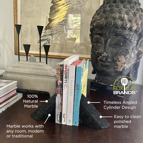 Fox Run Natural Polished Marble Bookends, Black, Set of 2 Angled Book Ends - Image 4