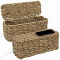 2 Pack Handwoven Cable Management Box with Lid, Decorative Cord Organizer for Power Strips, Chargers, TV Wires, Desk, Home & Office Storage, Natural Sea Grass by Kultilanda
