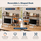 Desk Shelf, 38.6" Desk Hutch with Pegboard Hooks Set, Rustic Brown - Image 3