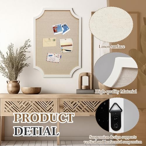 Wonderjune Linen Display Pinboard, Scalloped, 24'' X 36", Bright White - Image 5