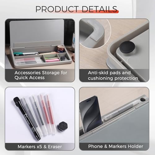 TOWON Compact Glass Desktop Whiteboard with Storage 12x7 in, Gray - Image 3
