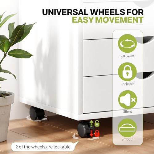 7 Drawer Chest, Storage Cabinet Dressers with Wheels, Dressers Storage Cabinets, Dresser Mobile Cabinet with Wheels, Room Organizer, Small Drawers Wood Organization Furniture for Office, Home, White - Image 4