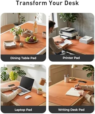 Aothia Faux Leather Desk Mat - Large Mouse Pad, Non-Slip PU Leather Blotter, Waterproof Writing Surface for Office and Home (Hermes Orange, 63" x 17") - Image 6