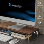 Monitor Stand with 4 USB Ports Walnut Wood Riser for iMac Laptop Computer Monitor – A Sturdy Computer Stand to Elevate Your Screen and Reduce Eye Strain and Maintain Body Position - Image 6