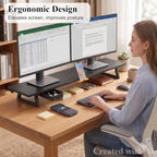 TEAMIX 39.4 inch Dual Monitor Stand Riser with Drawer & Phone Holder, Black - Image 3
